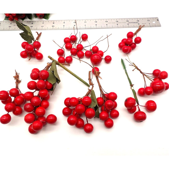 Mixed Lot Red Faux Berries on Floral Picks Holiday Winter Craft Decor - Picture 3 of 6